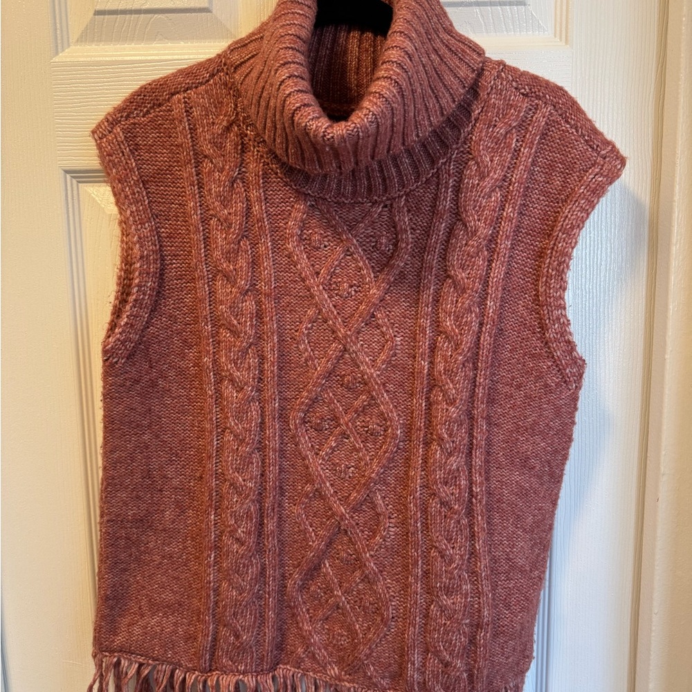 Women's Cable Knit Turtleneck Sweater Vest - Rose